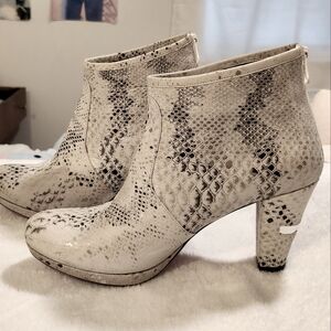 Artemis white faux snake skin booties